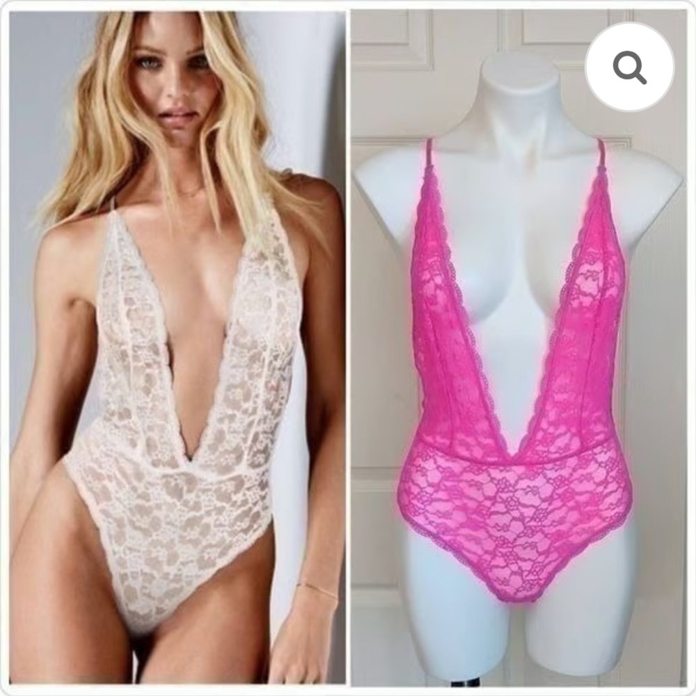 Victoria's Secret Set Of 2 Lace Bodysuit - Pink & White SM Extra Small XS NEW